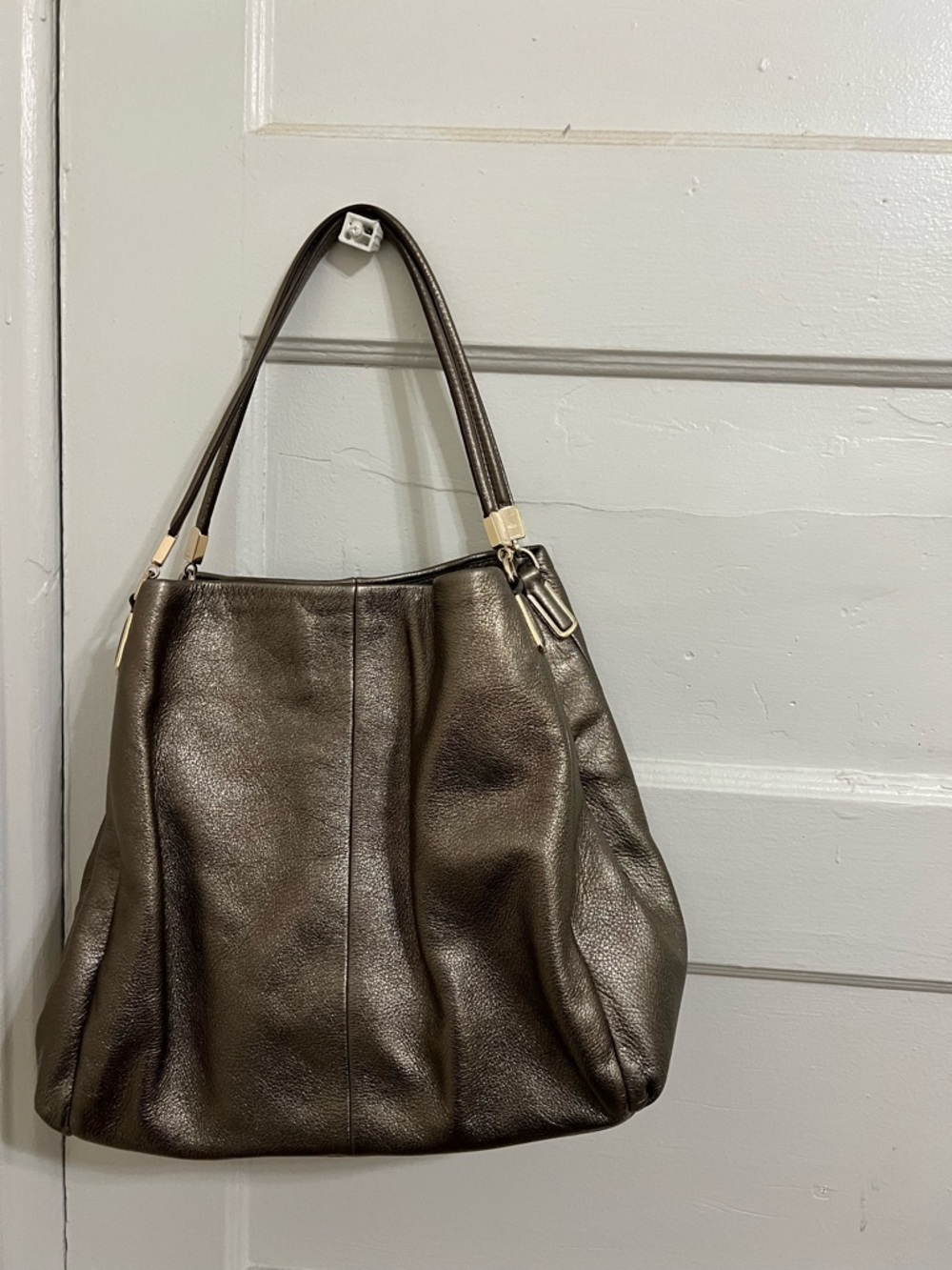 Authentic Classic Pebbled Leather Shoulder Bag in Dark Brown with two hangtag